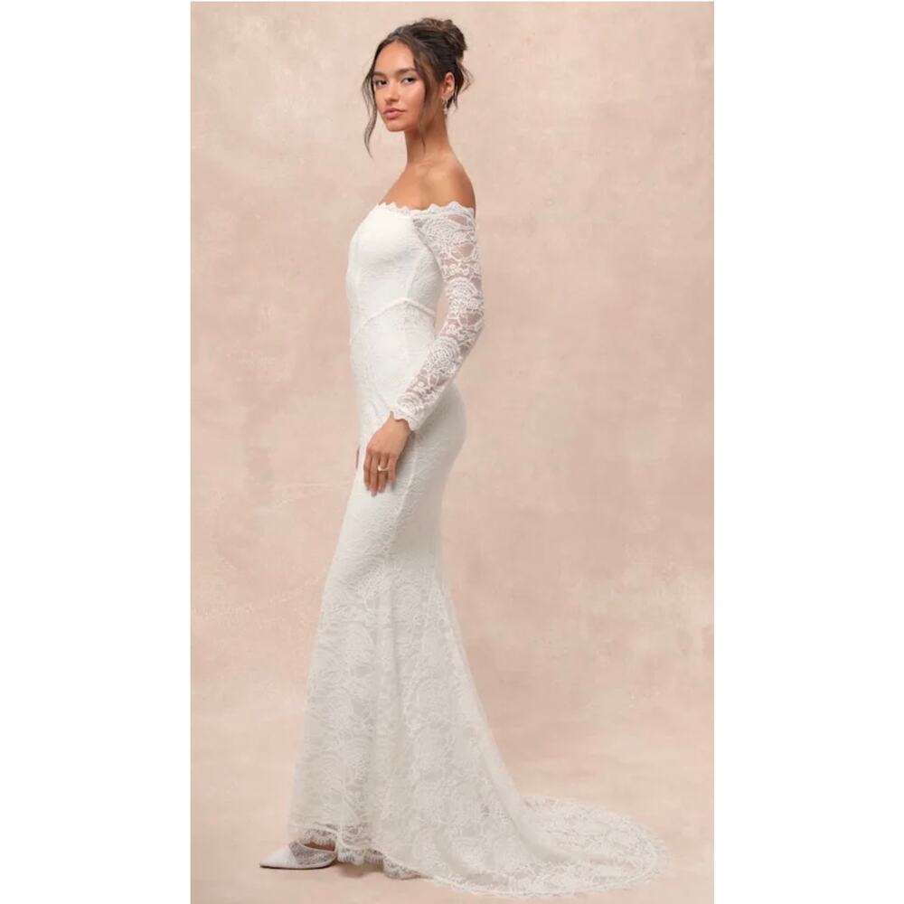 Lulus Beloved Promise White Lace Off-the-Shoulder Mermaid Maxi Dress S - Picture 2 of 6